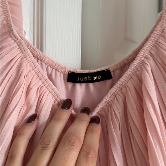 NWOT Coquette Accordian Style Off the Shoulder Light Pink Midi Dress - Picture 4 of 5